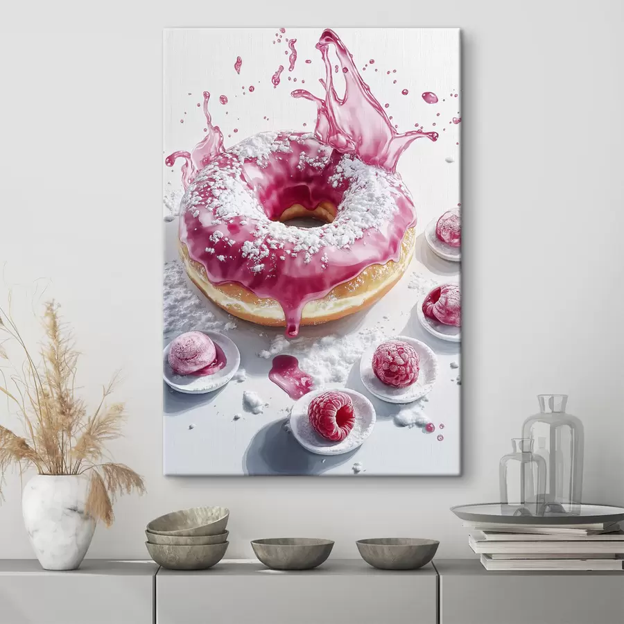 murales de pared Donat realista con bayas y glaseado rosa s42790