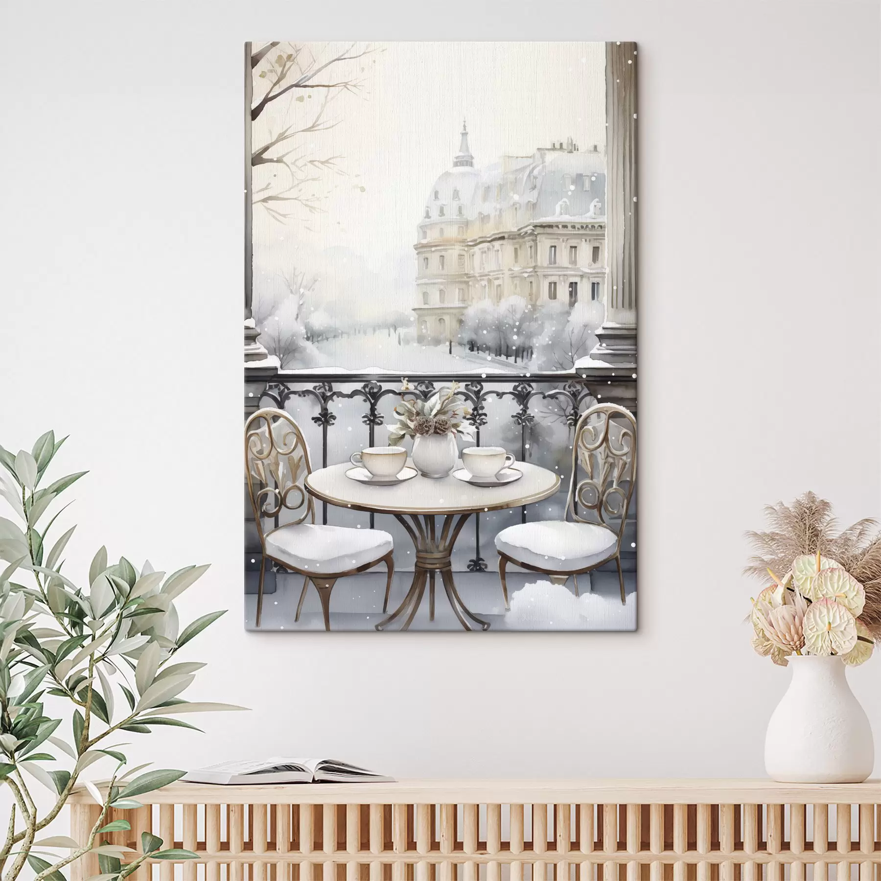 murales de pared Bonito café, tazas de té, estilo bohemio, acuarela, estética invernal  s42796