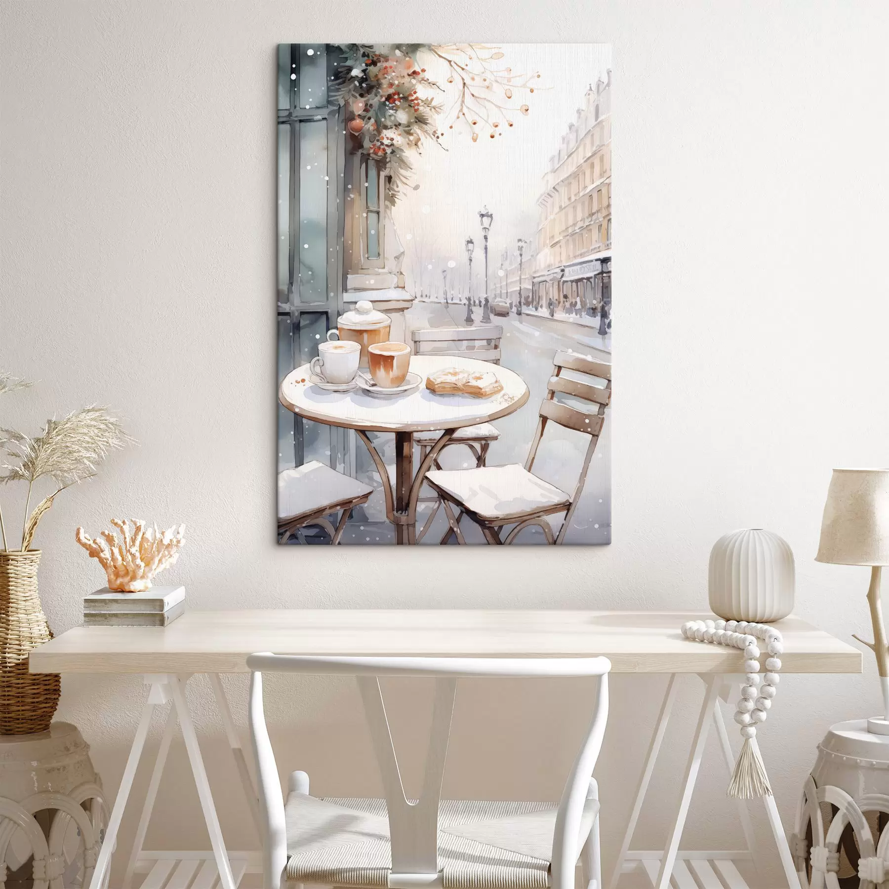 murales de pared Estética cafetería callejera, Francia, panadería fresca, dibujo estilo acuarela s42798