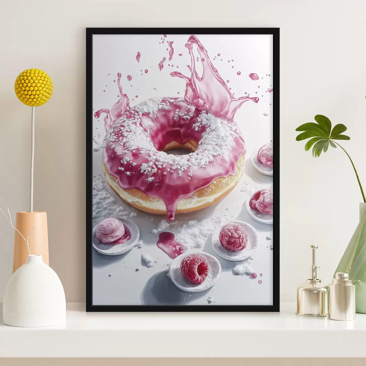 Poster Donut realista con bayas y glaseado rosa f42790