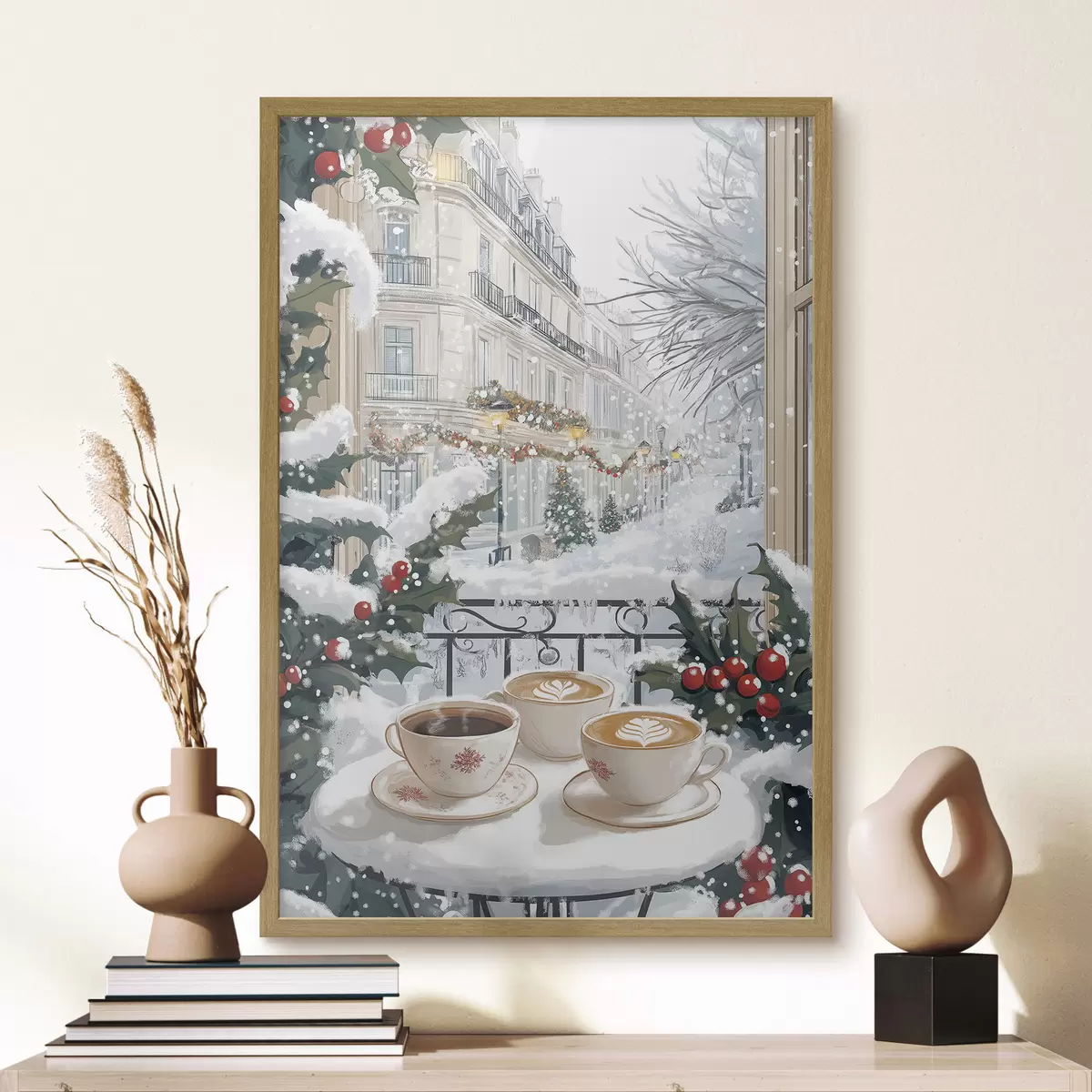Poster Estética invernal, tazas de café, restaurante, calle de la ciudad f42794