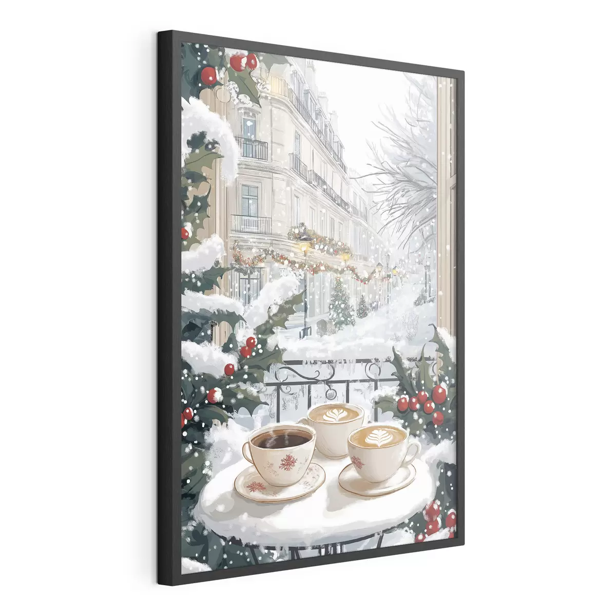 Poster Estética invernal, tazas de café, restaurante, calle de la ciudad f42794