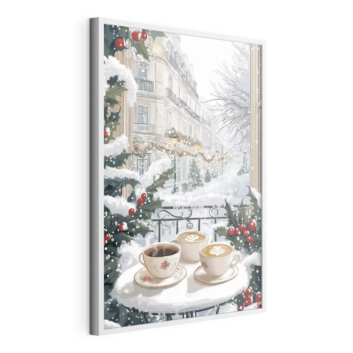 Poster Estética invernal, tazas de café, restaurante, calle de la ciudad f42794