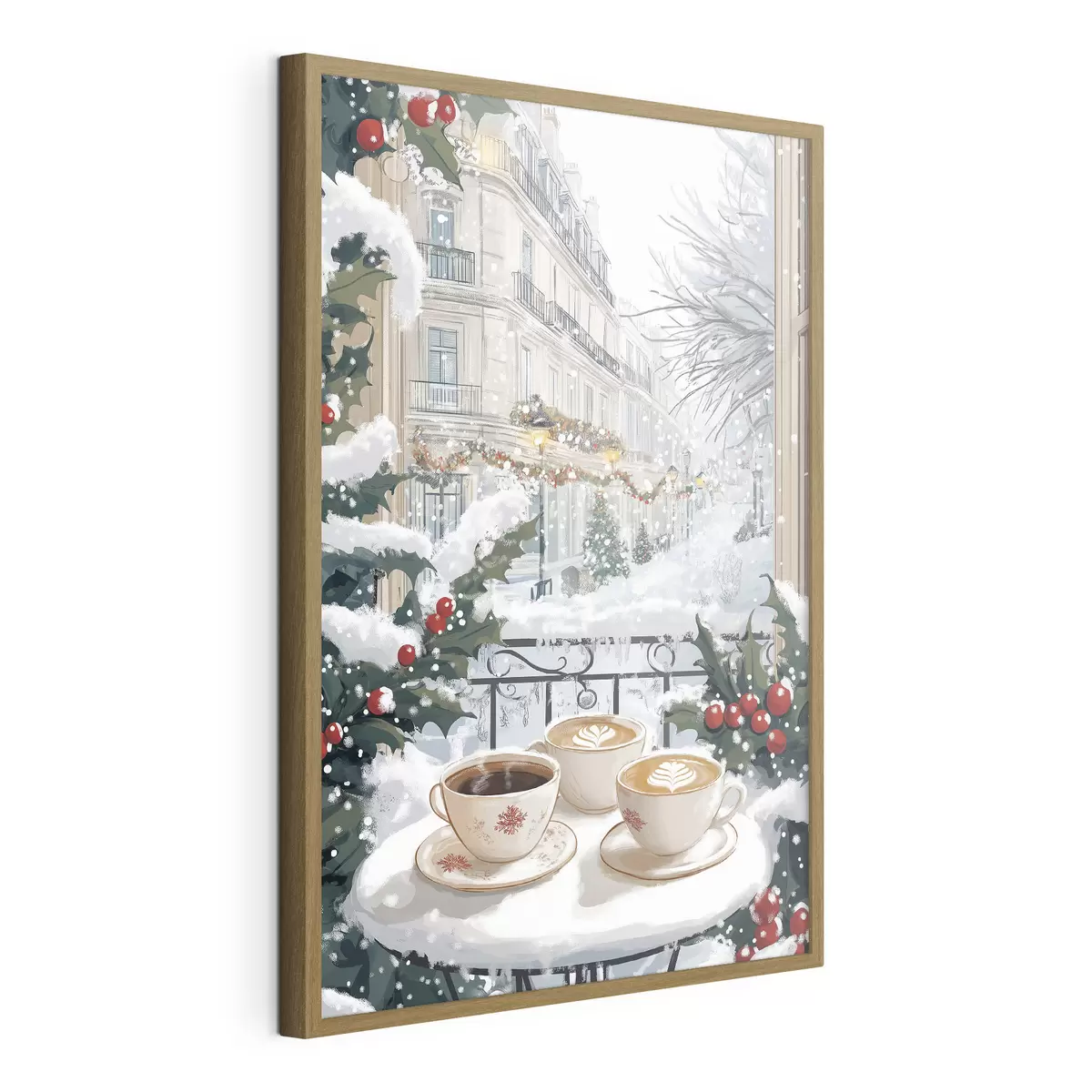 Poster Estética invernal, tazas de café, restaurante, calle de la ciudad f42794