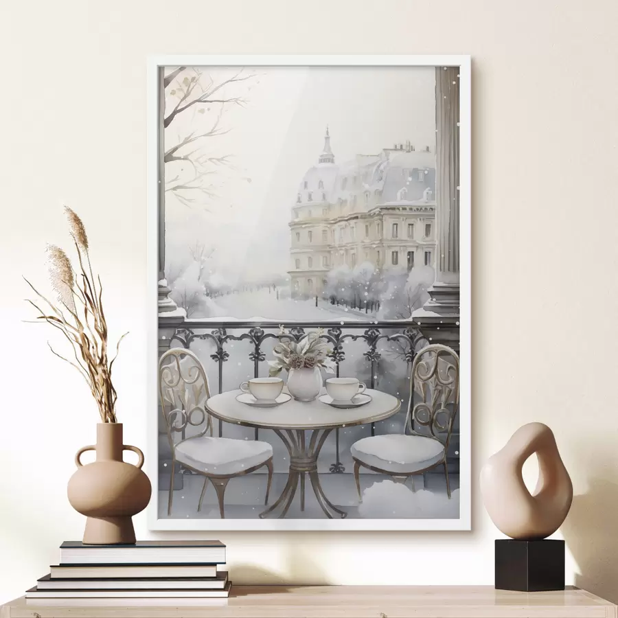 murales de pared Bonito café, tazas de té, estilo bohemio, acuarela, estética invernal f42796