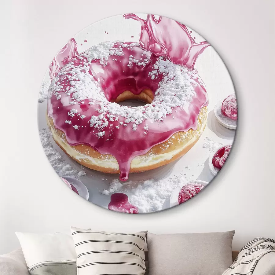 murales de pared Donut realista con bayas y glaseado rosa r42790