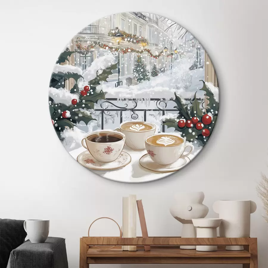 murales de pared Estética invernal, tazas de café, restaurante, calle de la ciudad r42794