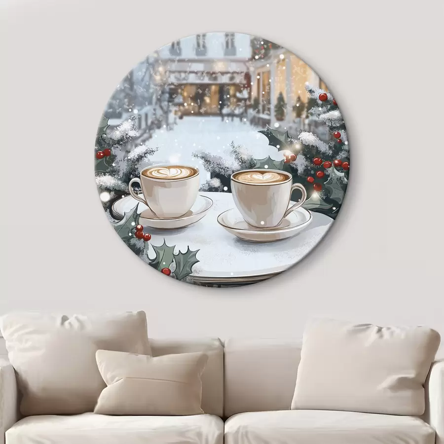 murales de pared Tazas de café en la acogedora cafetería, estética invernal, estilo boho r42797