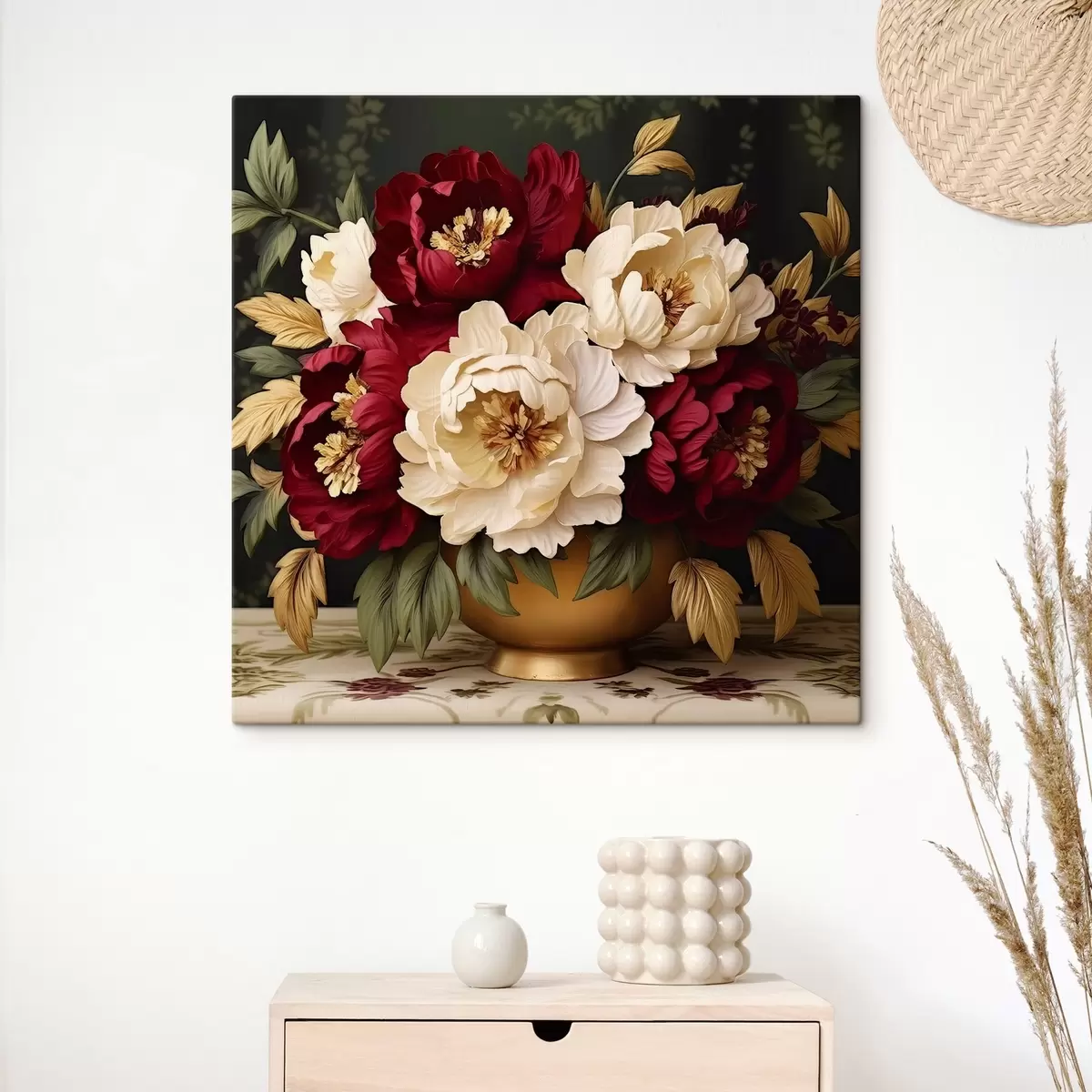 murales de pared Peonías rojas y blancas en un jarrón s42820