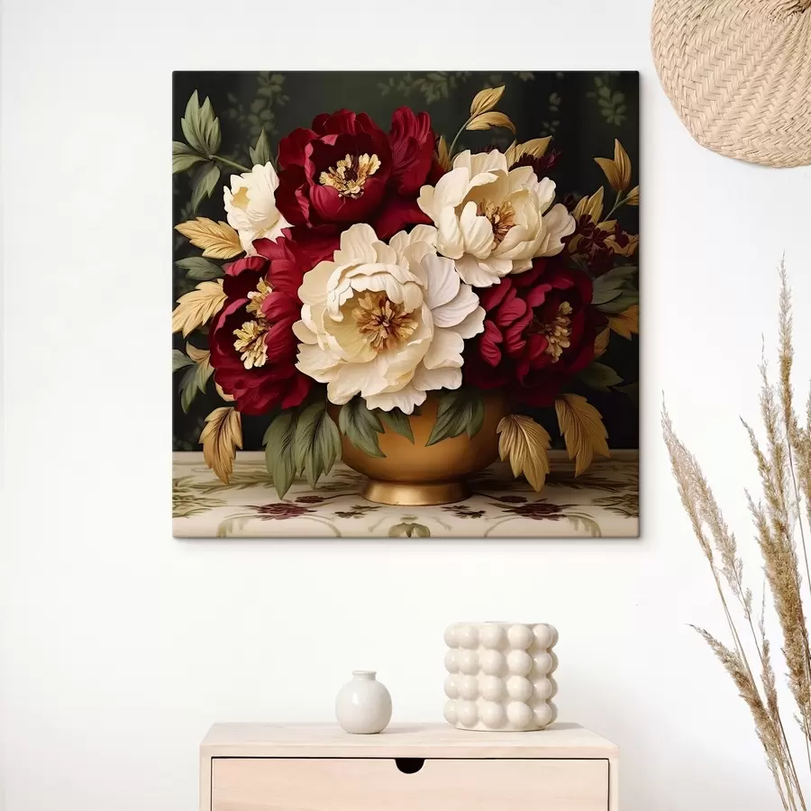 murales de pared Peonías rojas y blancas en un jarrón s42820