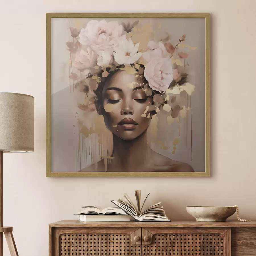 murales de pared Niña con corona de flores f42814