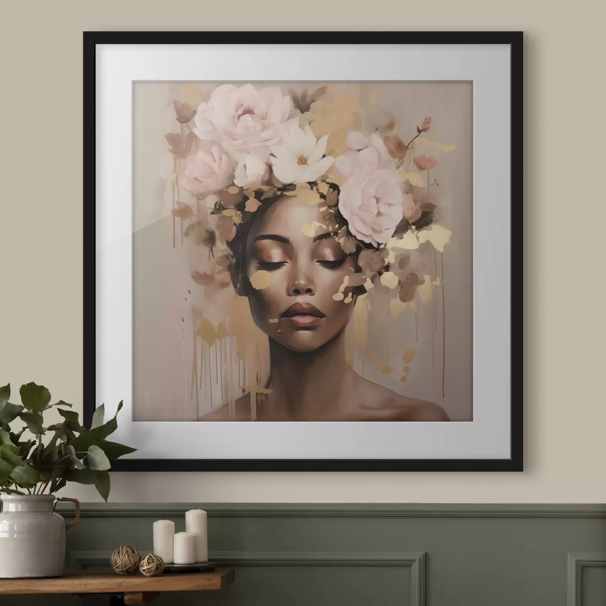 Poster Niña con corona de flores f42814
