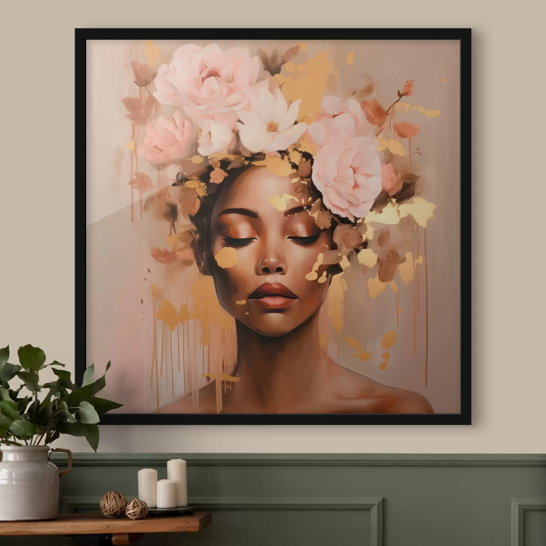 murales de pared Niña con corona de flores f42814