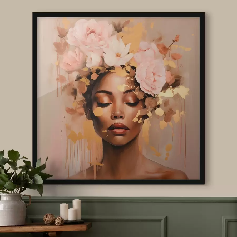 murales de pared Niña con corona de flores f42814