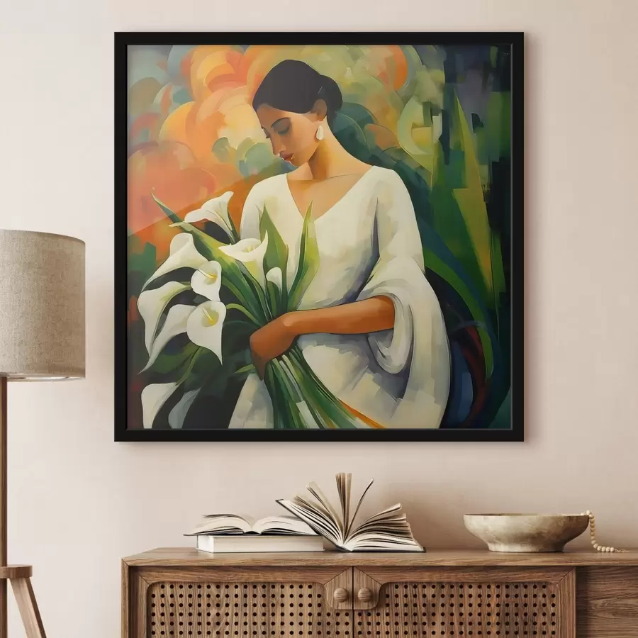 murales de pared Mujer con un ramo de calas f42818