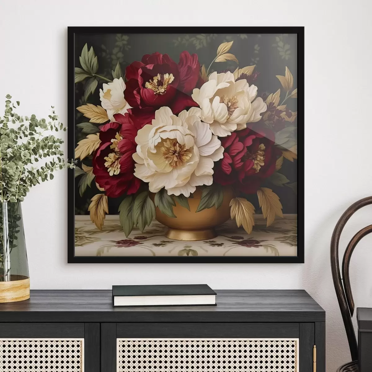 Poster Peonías rojas y blancas en un jarrón f42820