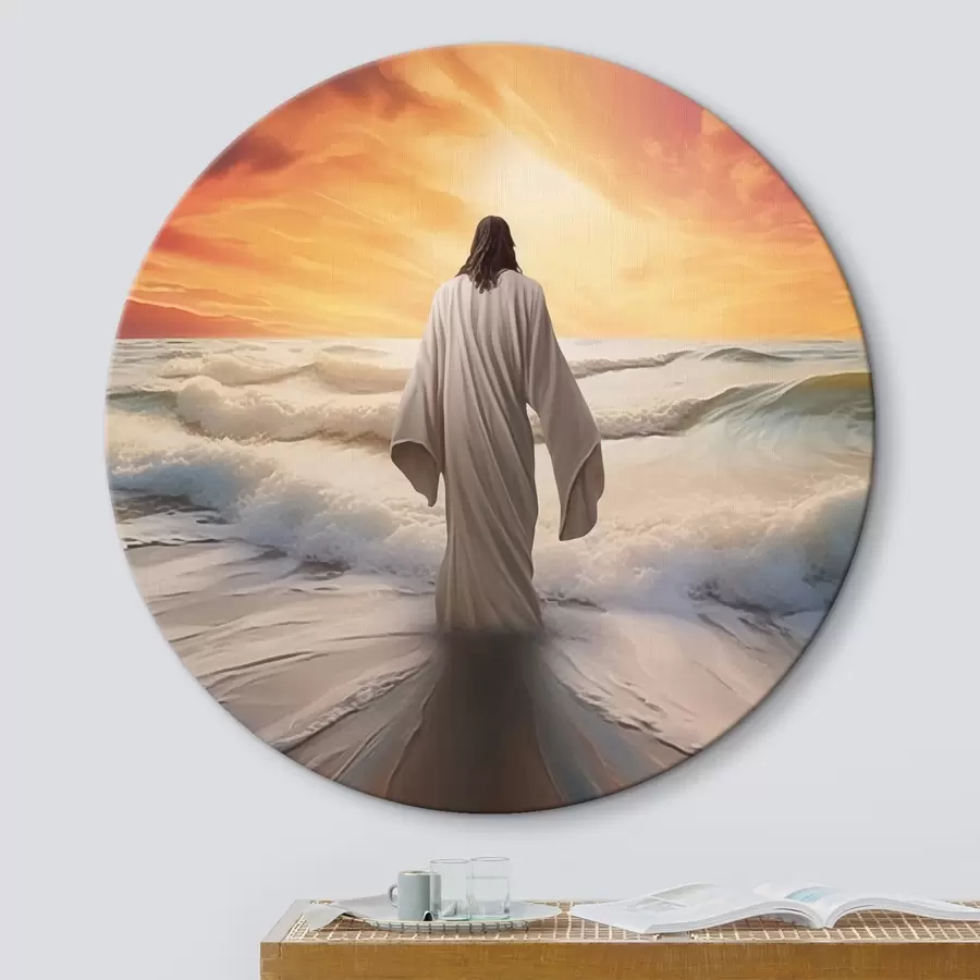 murales de pared Hombre junto al agua sobre el fondo de la puesta de sol r42824