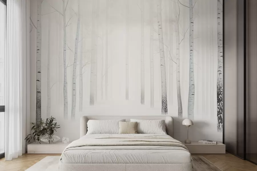 murales de pared Denso bosque nevado en invierno w08712