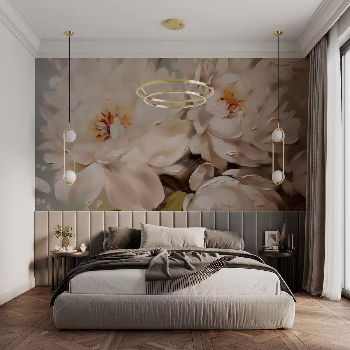 murales de pared Gran cuadro al óleo imitación peonías w03035