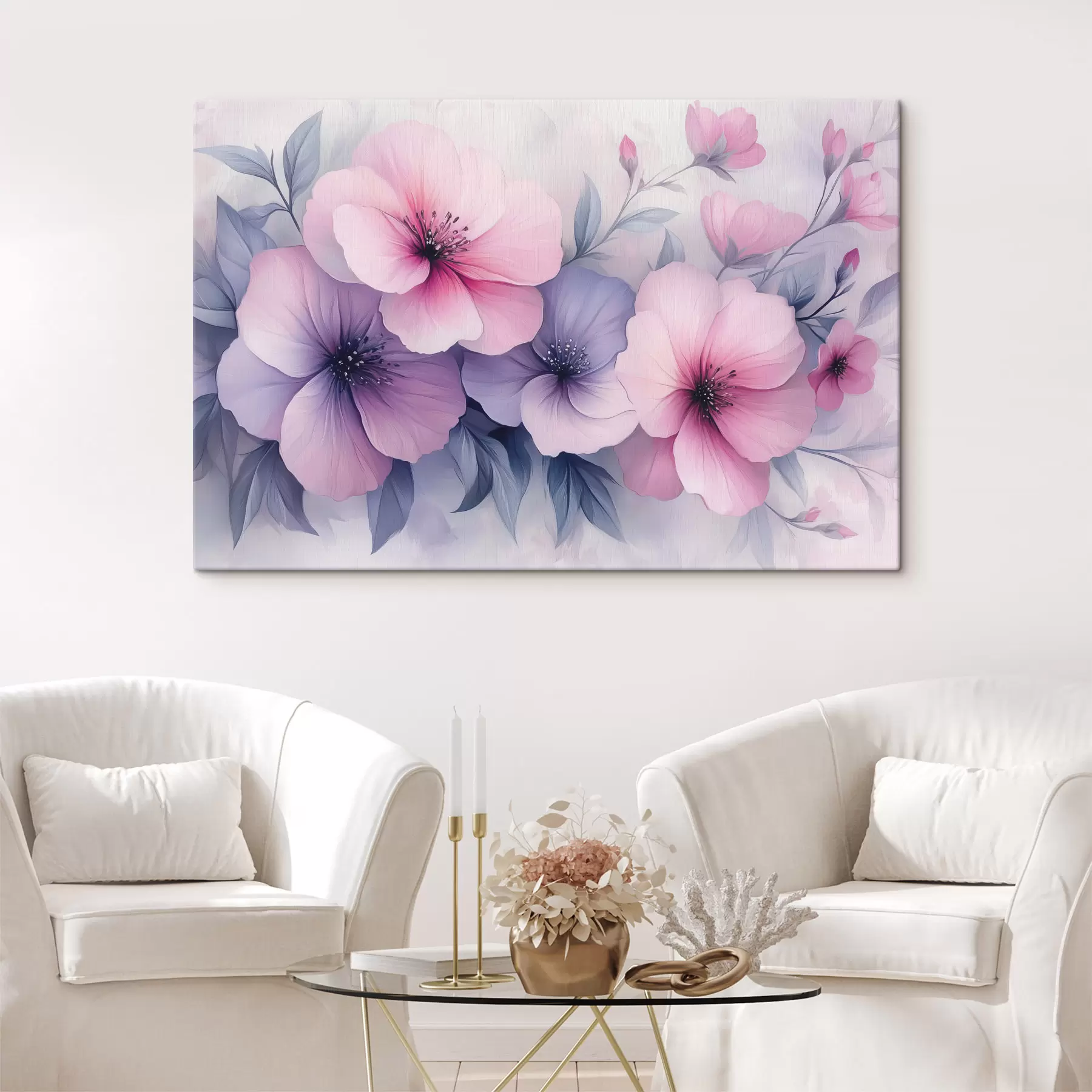 murales de pared Delicadas flores rosas y moradas s42851