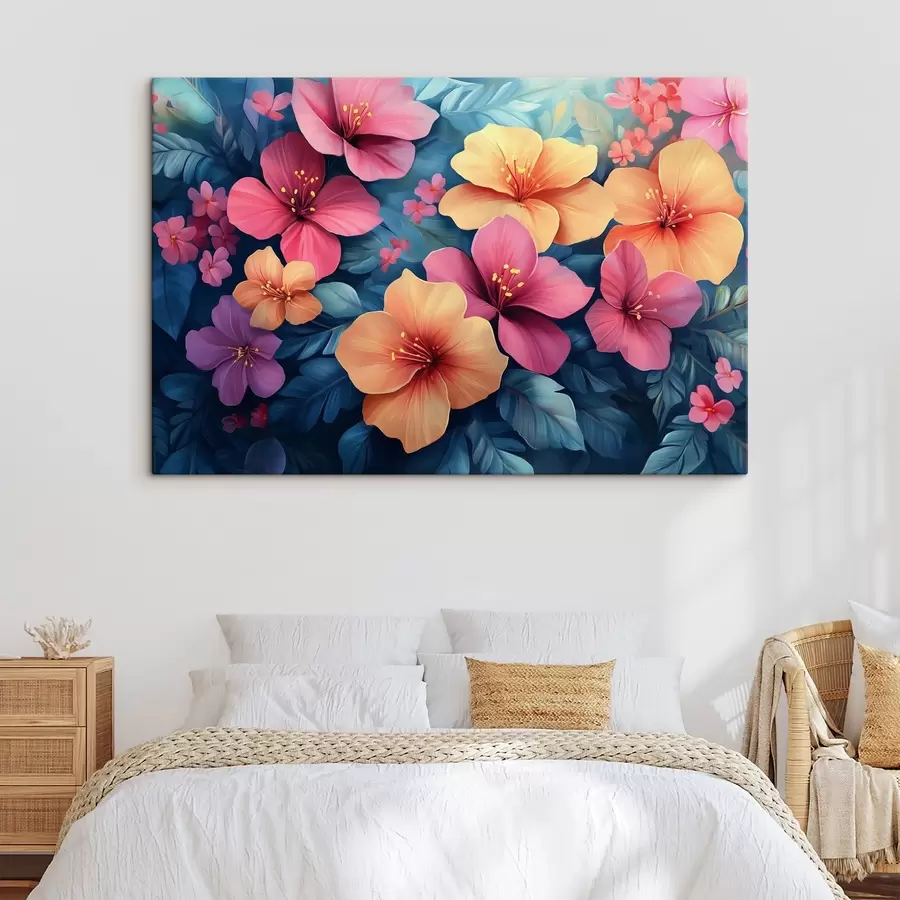 murales de pared Flores grandes de color naranja y rosa s42853