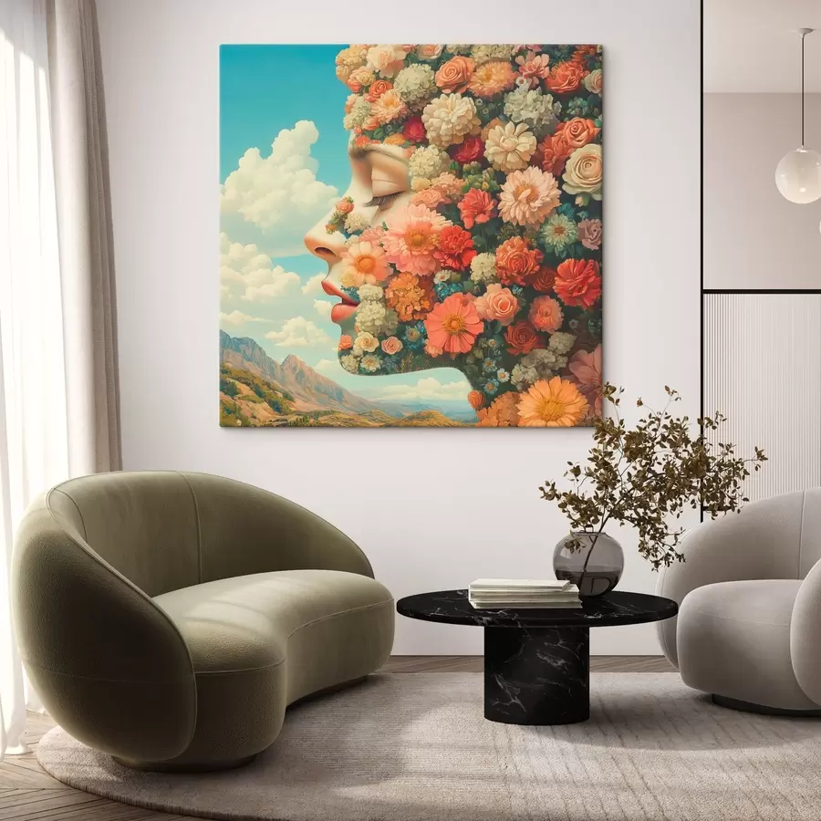 murales de pared Cara de perfil con flores s42861