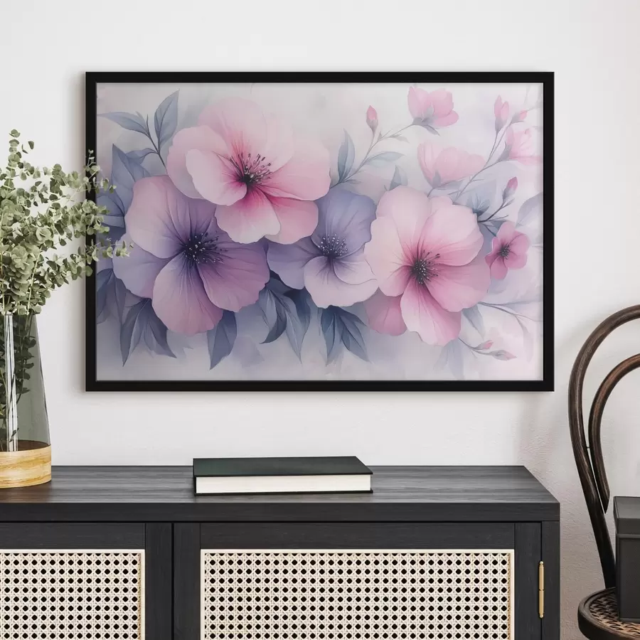 murales de pared Delicadas flores rosas y moradas f42851