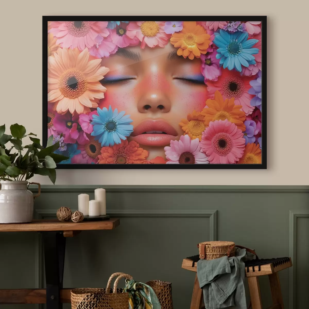 Poster Cara de niña en flores f42856