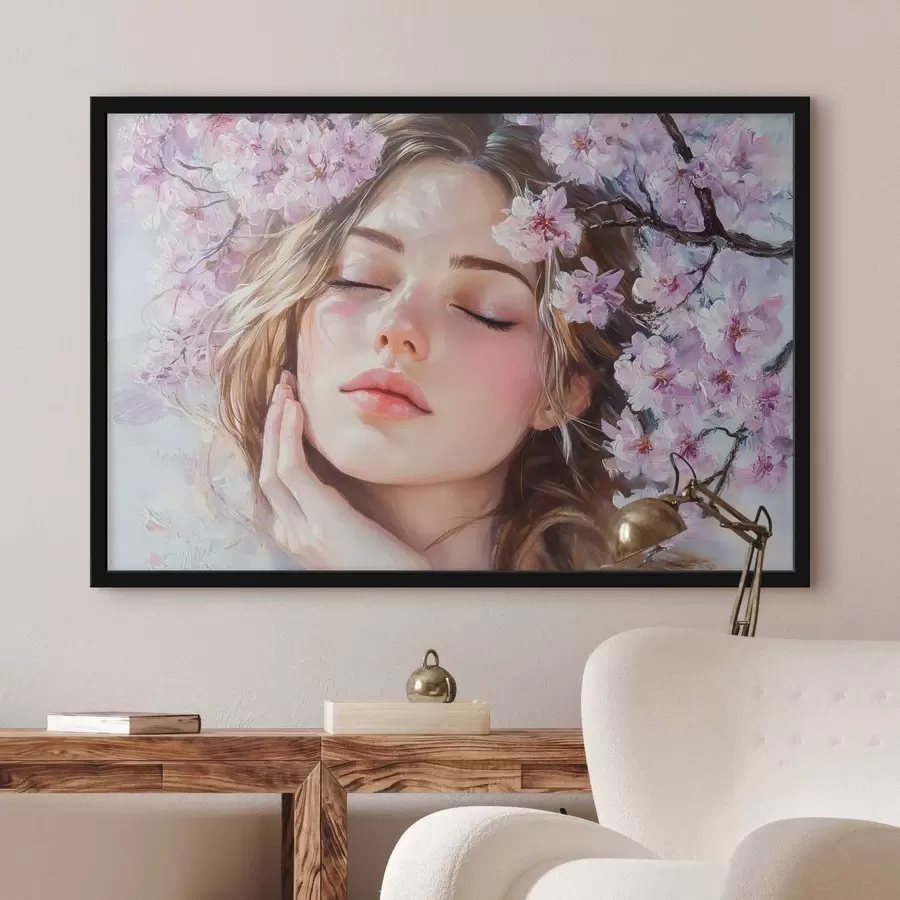 murales de pared Niña cerca de una rama en flor f42857