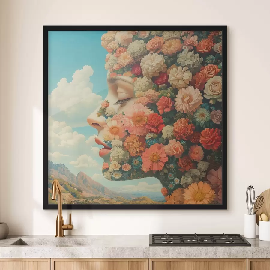 murales de pared Cara de perfil con flores f42861