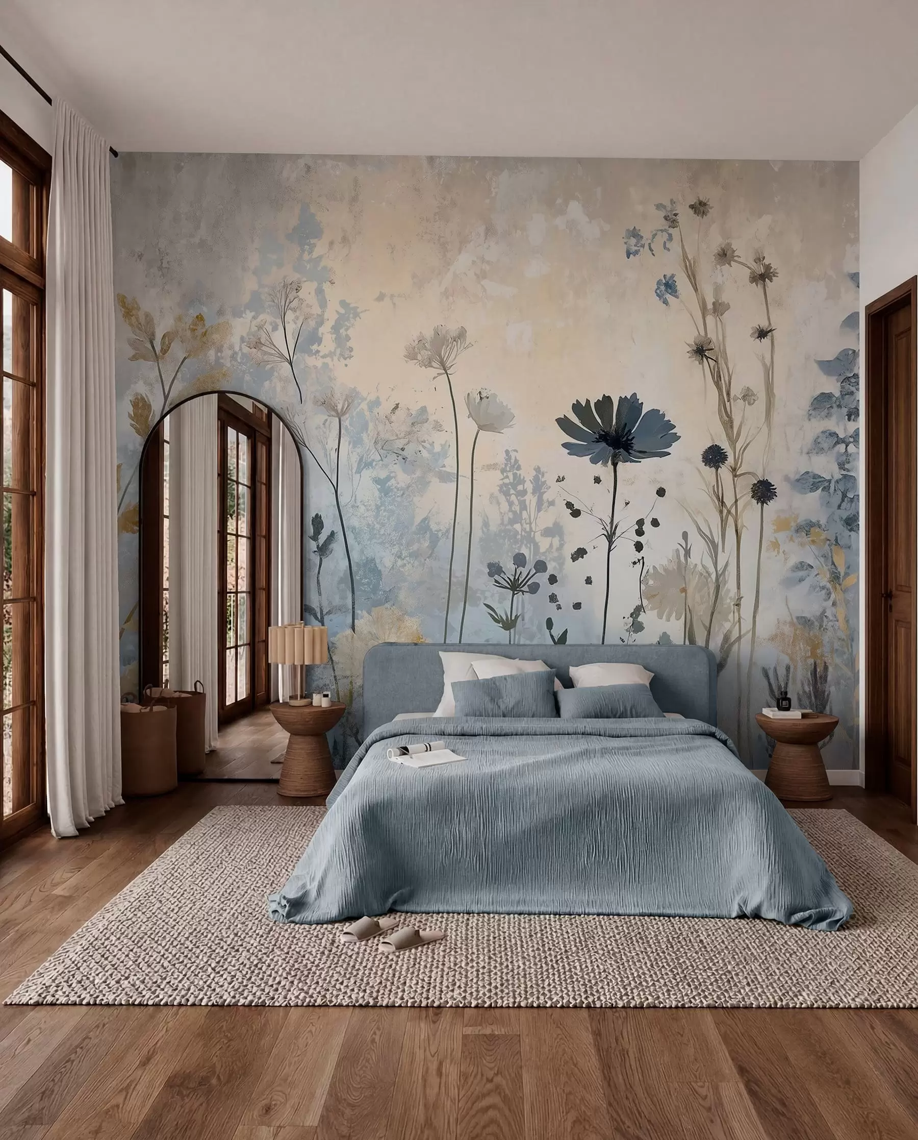 murales de pared Estudio de flores azules w03022