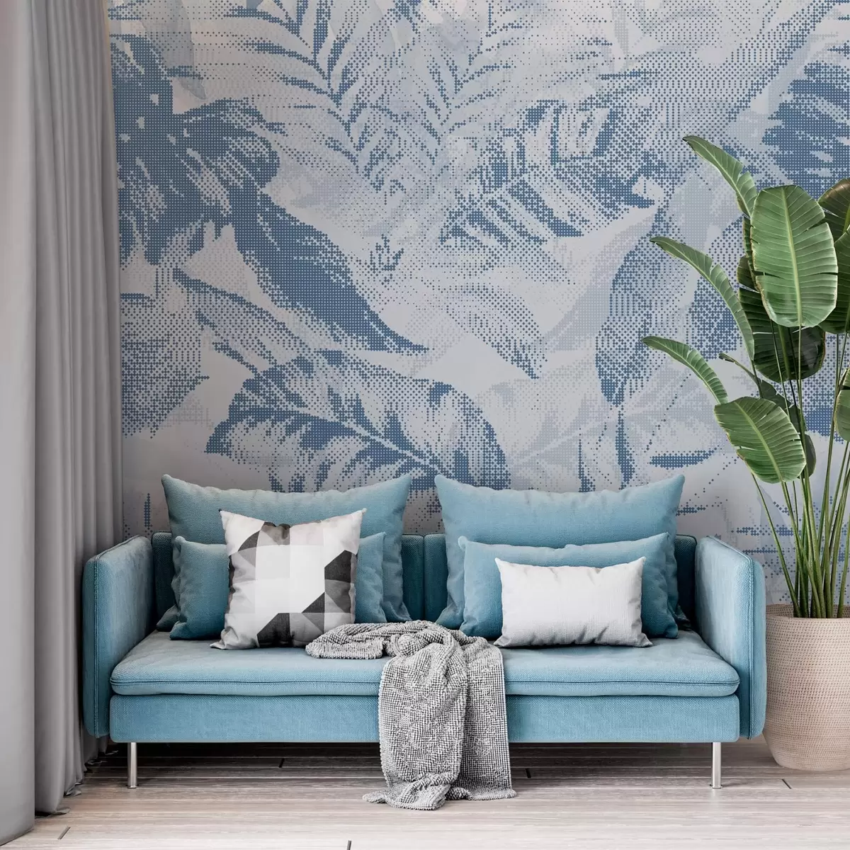 murales de pared Patrón de píxeles con hojas w02993v1