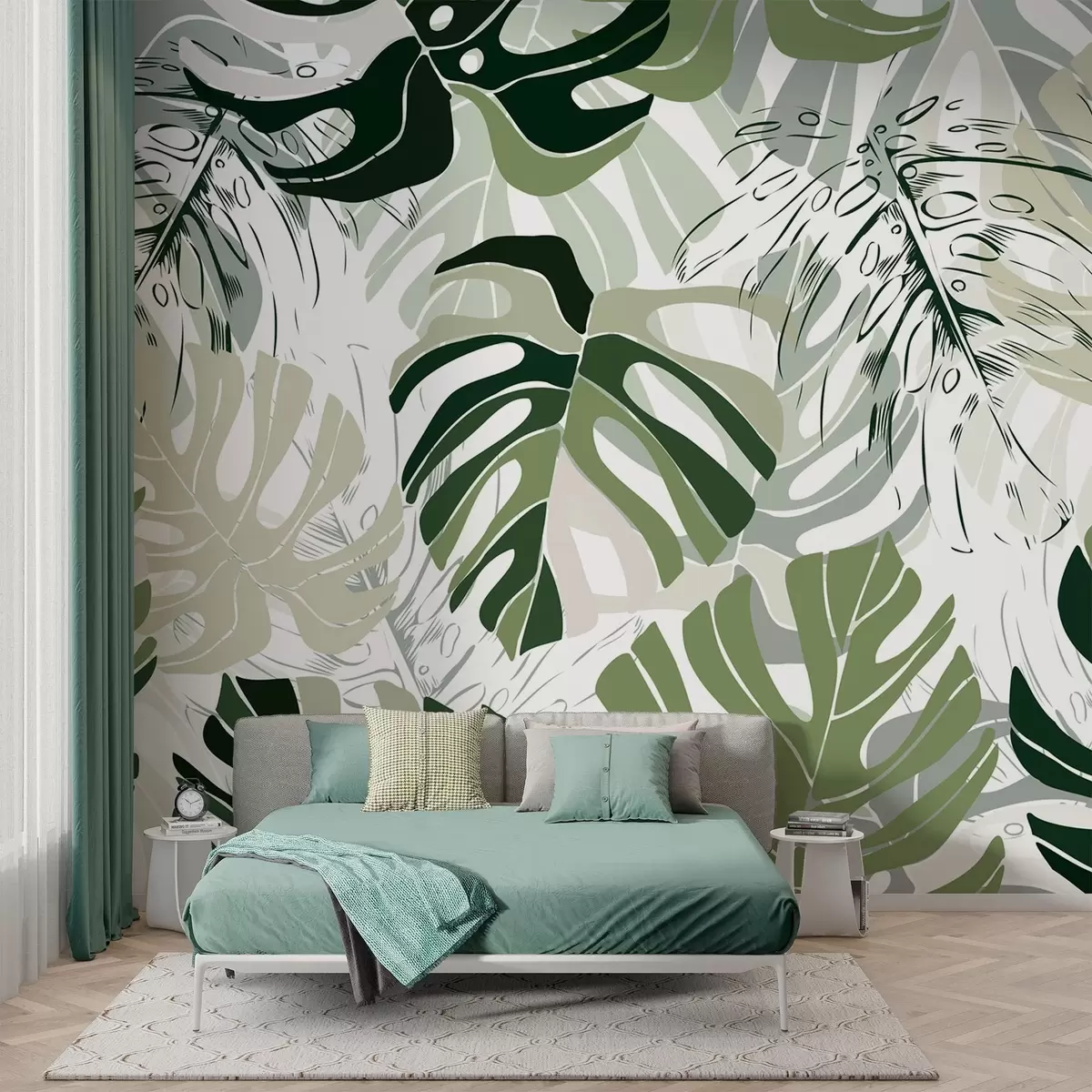 murales de pared Hojas de Monstera en estilo gráfico w02995