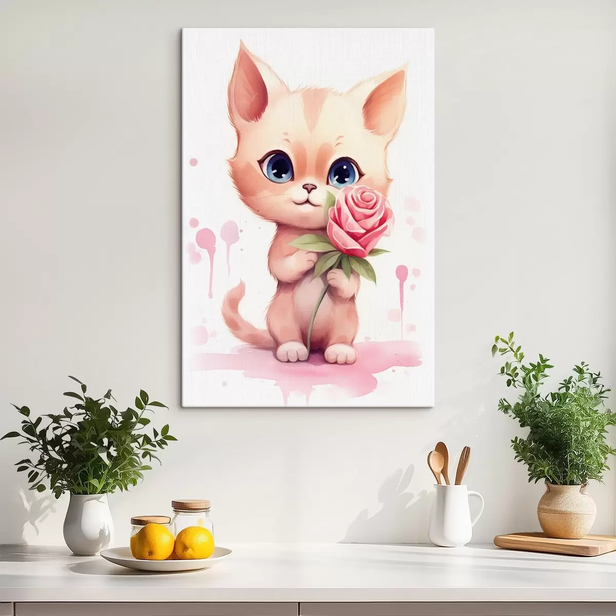 murales de pared Lindo gato con una rosa s42866