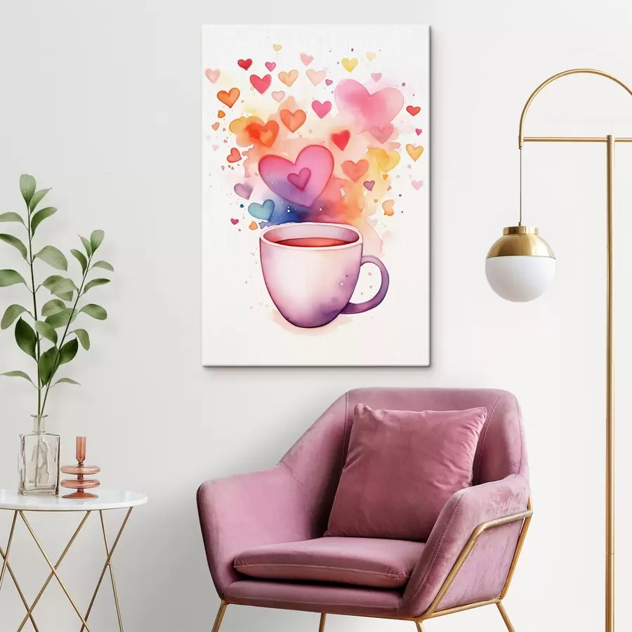 murales de pared Una taza sobre un fondo de corazones de acuarela s42869