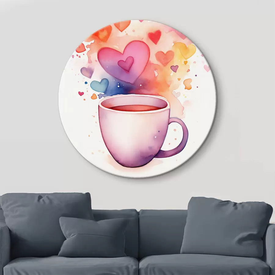 murales de pared Una taza sobre un fondo de corazones de acuarela r42869