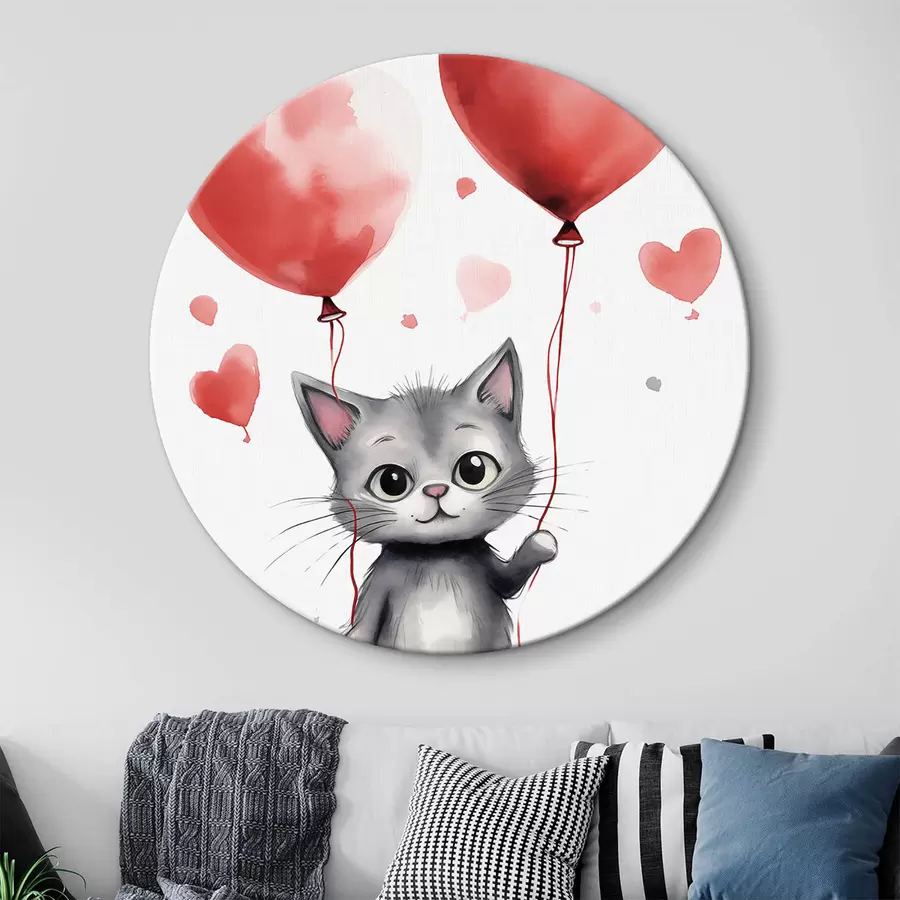 murales de pared Lindo gatito con globos en forma de corazón r42871