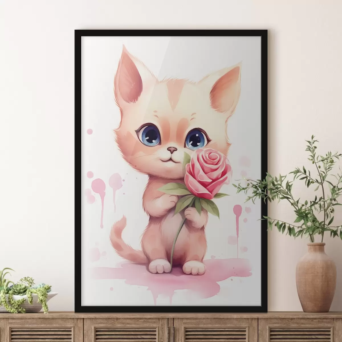 Poster Lindo gato con una rosa f42866