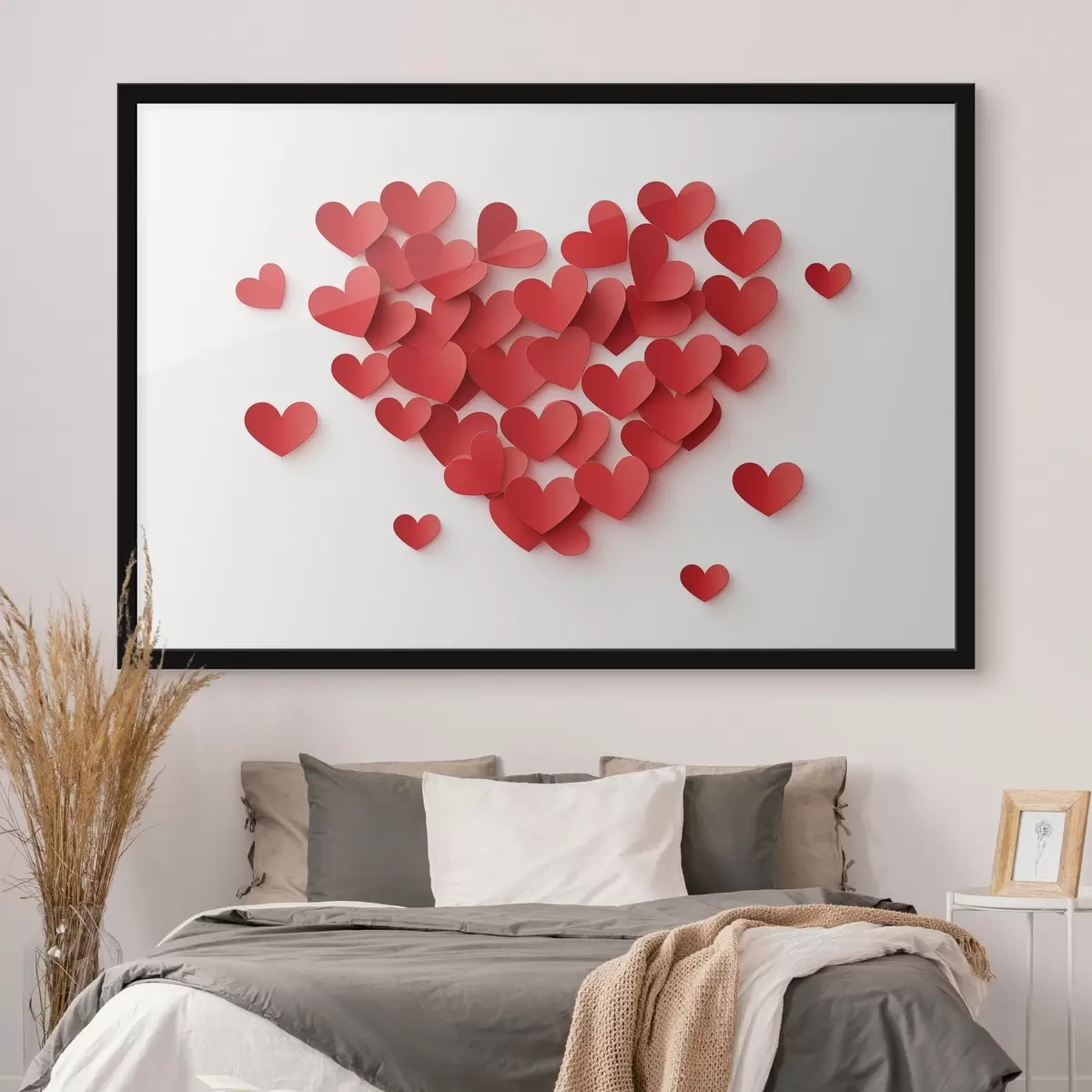 Poster Imitación, papel volumétrico corazones rojos f42870