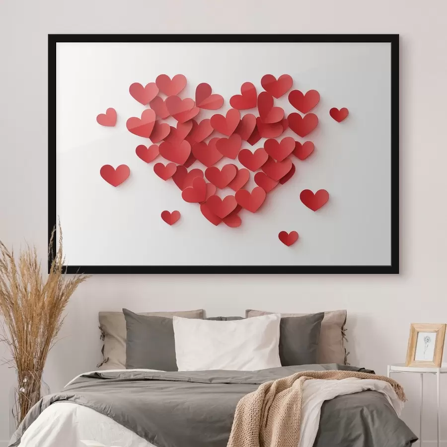 murales de pared Imitación, papel volumétrico corazones rojos f42870