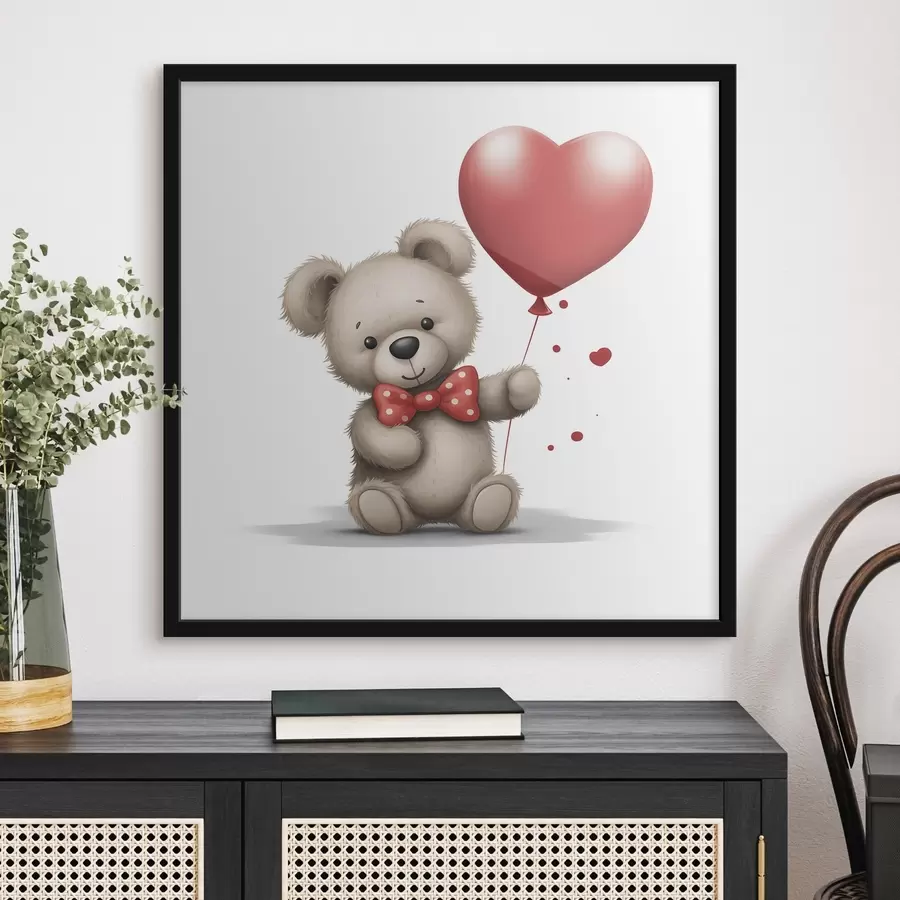 murales de pared Simpático oso con globo de corazón rojo f42879