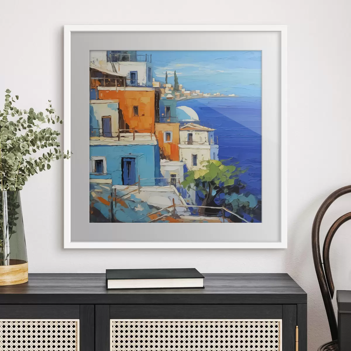 Poster Casas junto al mar imitación de trazos de pintura f42899