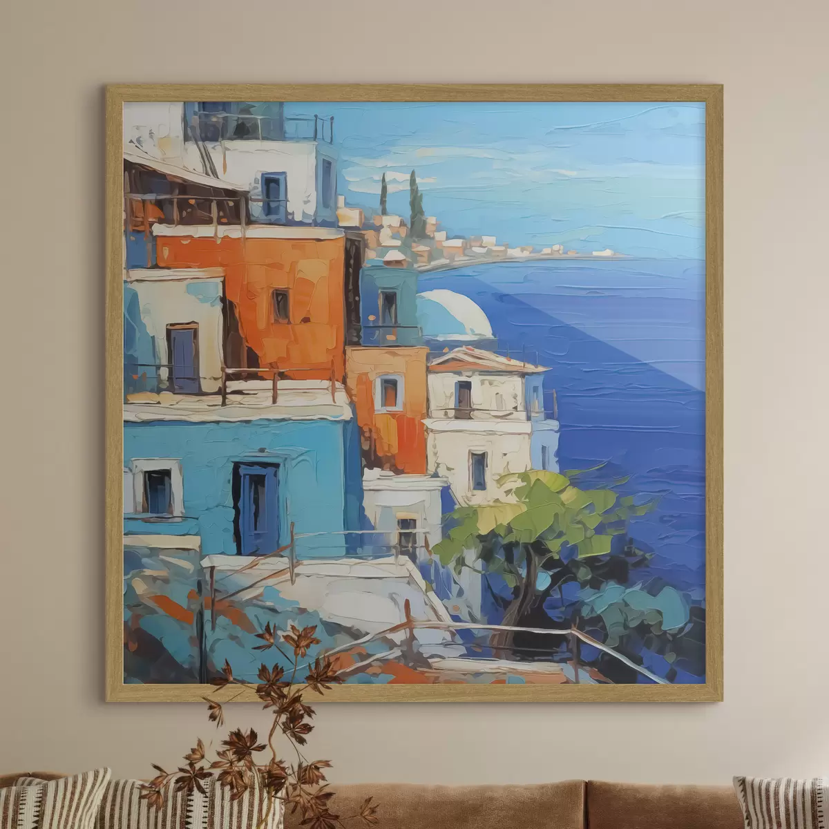 Poster Casas junto al mar imitación de trazos de pintura f42899