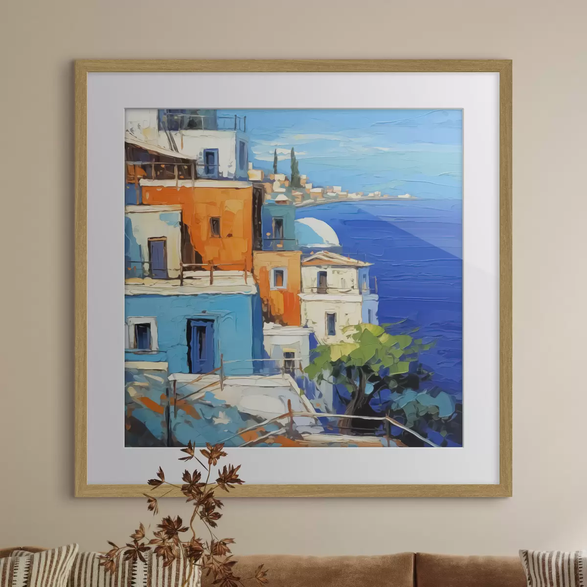 Poster Casas junto al mar imitación de trazos de pintura f42899