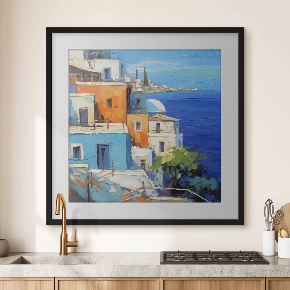 Poster Casas junto al mar imitación de trazos de pintura f42899