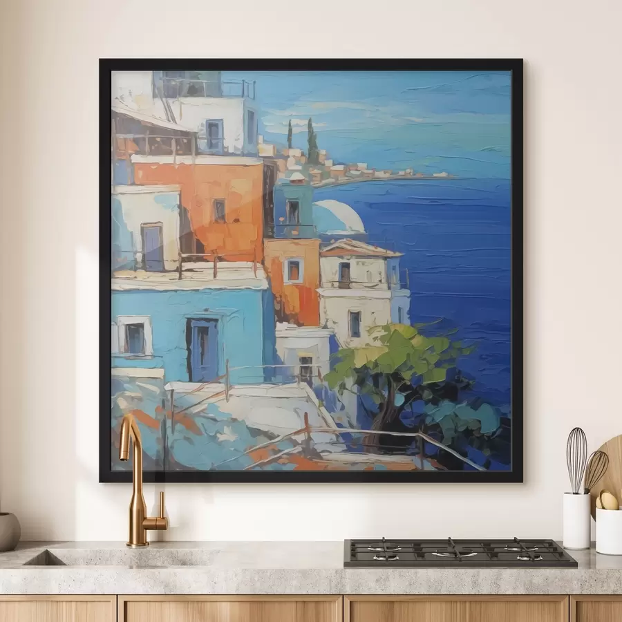 murales de pared Casas junto al mar imitación de trazos de pintura f42899