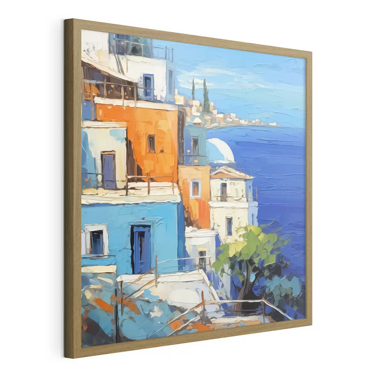 Poster Casas junto al mar imitación de trazos de pintura f42899