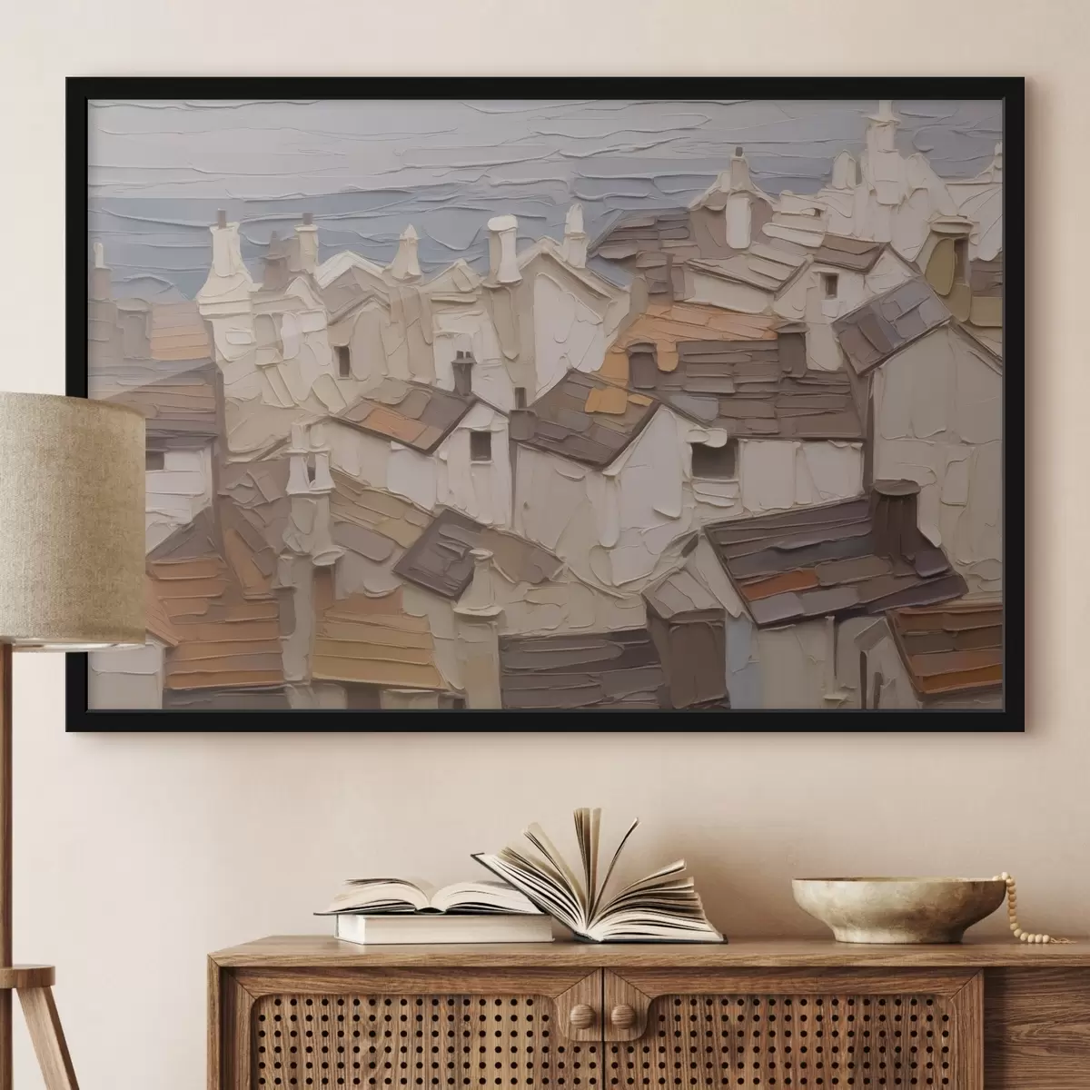 Poster Tejados de casas imitación abstracta de pintura f42910