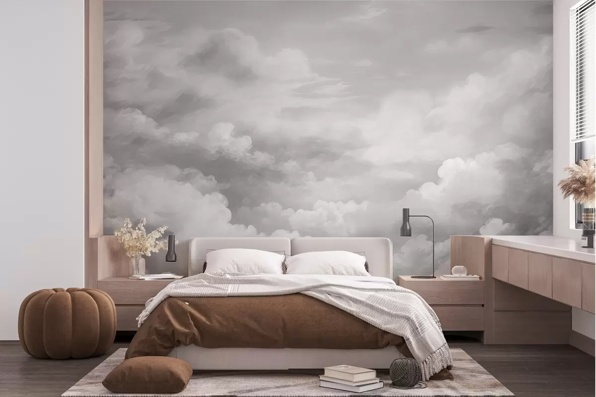 murales de pared nubes luminosas en tonos grises w03047v1