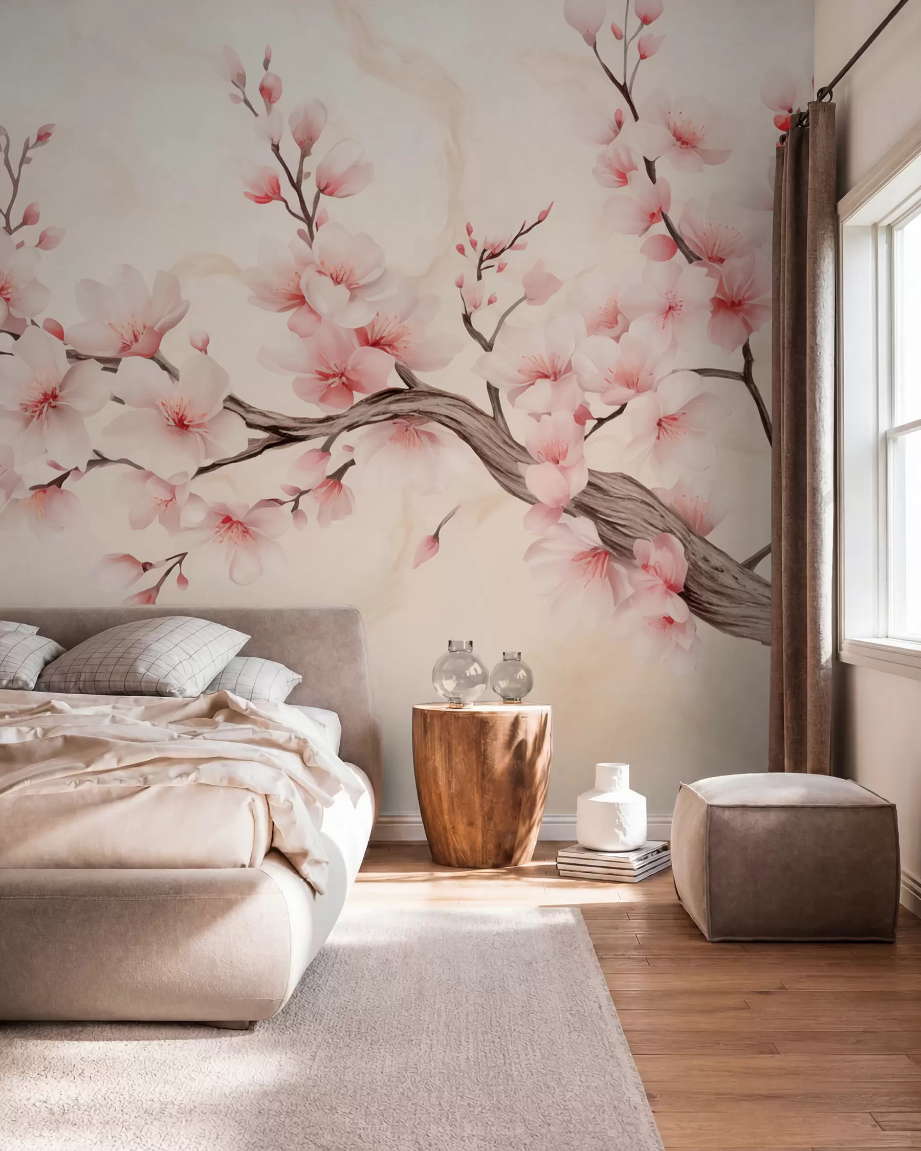 murales de pared Cerezo en flor sobre gris w03079